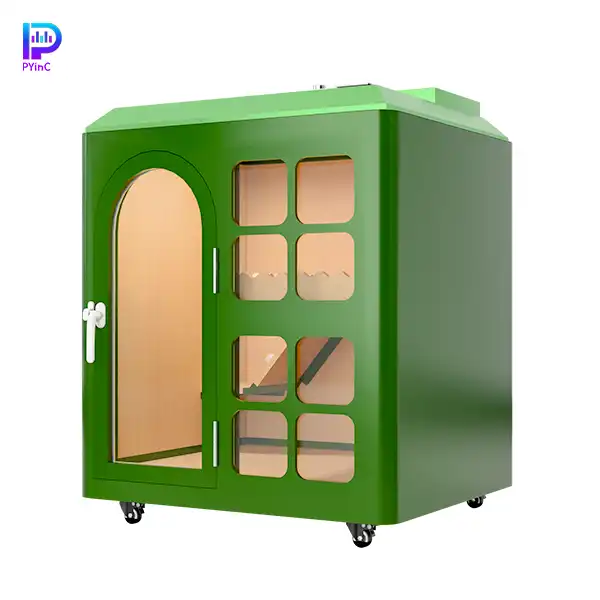 PYinC small dog soundproof pet pod in green, featuring front glass panel and right-opening door.