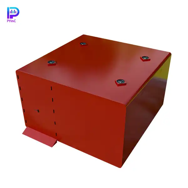 PYinC large soundproof pod in red, featuring solid wall construction and double doors.
